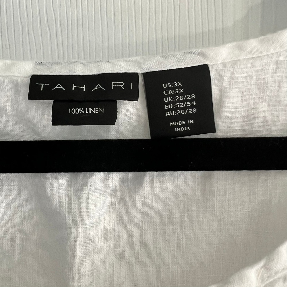 Womens 3XL 100% Linen Tahari White Short Sleeve Scoop Neck Blouse Plus EUC - Picture 2 of 3